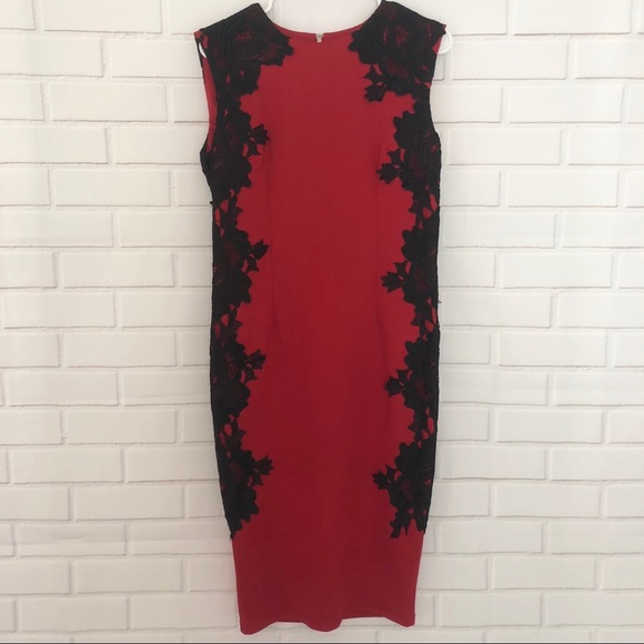 AX Paris Dresses & Skirts - AX PARIS Red Crochet Lace Fitted Bodycon Dress